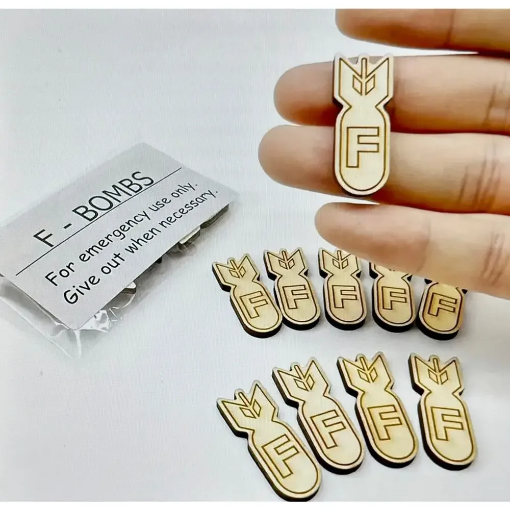 10 pc F BOMBS Wooden Decorations Parties Holidays Gag Gift Reusable